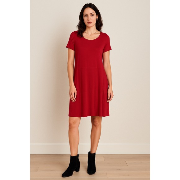 Eileen Fisher Dresses & Skirts - Eileen Fisher Red Viscose Blend Short Sleeve Knee Length Casual Dress Large